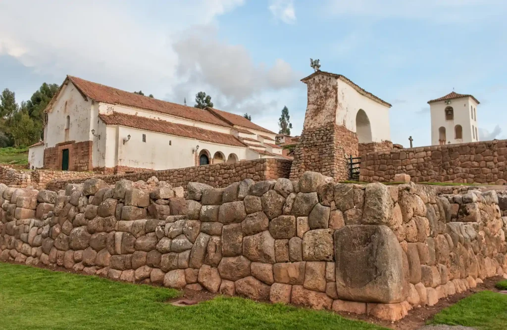 Chinchero's church is bordered by inca walls.